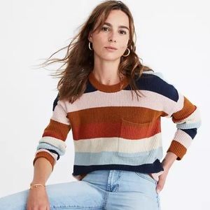 Madewell Thompson Pocket Pullover Sweater in Rainbow Stripe — Size XXS